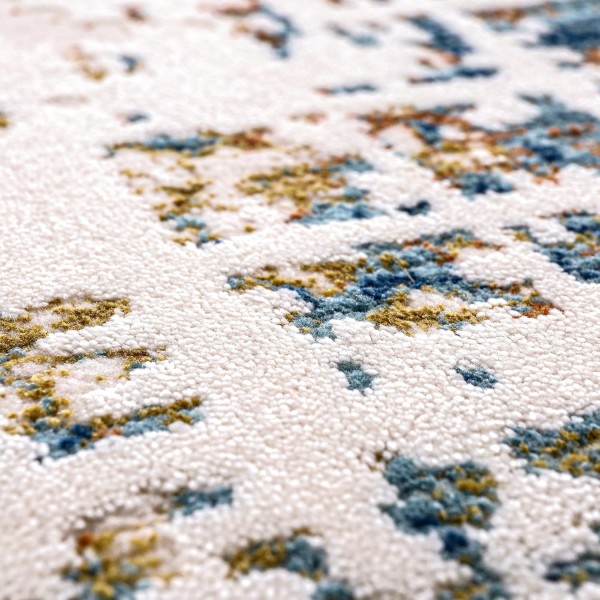 Area Rug for Living Room, Bedroom, Kitchen & Hallway – Low Pile Carpet – Bohemian, Contemporary, Scandinavian Style – Soft & Durable Beige, Gray, Blue Ivory Rug (BEIGE - BLUE, 200X290) – Beige -Gray – 80 x 150 cm (Rectangular)