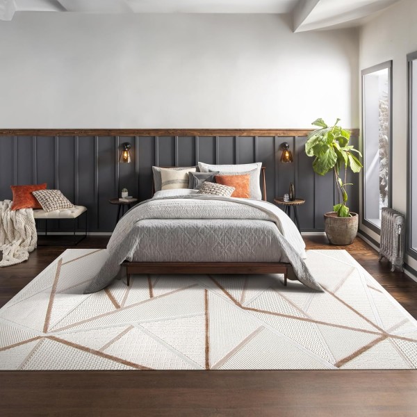 Area Rug for Living Room – Soft & Durable Carpet for Bedroom, Kitchen & Hallway – Easy to Clean, Pet & Kid Friendly Geometric Beige & Cream Rug (CREAM 2, 160X230) – Beige - Cream – 80 x 150 cm (Rectangular)