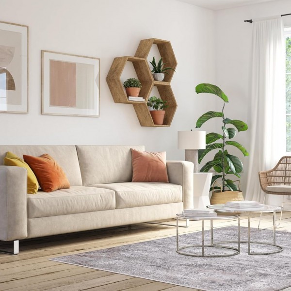 Luxe Area Rug for Living Room | Soft 8mm Pile, High-Density Wilton Woven Carpet | Fade Resistant, Luxury Geometric & Distressed Design for Bedroom, Hallway & Kitchen (ASH GRAY, 80X150) – Light Gray – 160 x 230 cm (Rectangular)