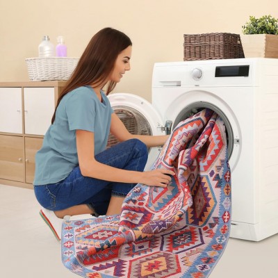 Washable Anatolian Pattern Rug – Non-Slip Soft Area Carpet for Living Room & Bedroom | NETLINE HOME – Grey White – 80 x 150 cm (Rectangular)