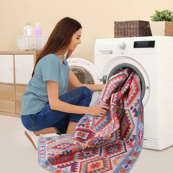 Washable Anatolian Pattern Rug – Non-Slip Soft Area Carpet for Living Room & Bedroom | NETLINE HOME – Grey White – 80 x 150 cm (Rectangular)