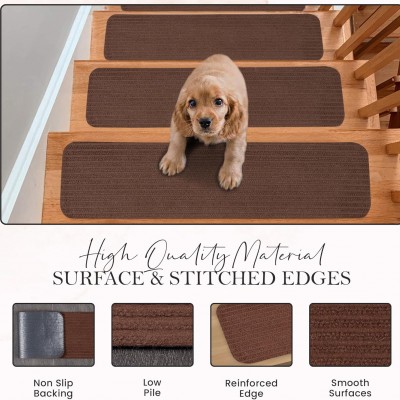 Non-Slip Carpet Stair Treads (7 Pack) - Easy Installation - Safety Protection Anti-Skid Rug Pads for Kids and Pets - Self-Adhesive Step Mats for Stairs – 20 x 76 cm (7, BROWN) – 13 – Brown