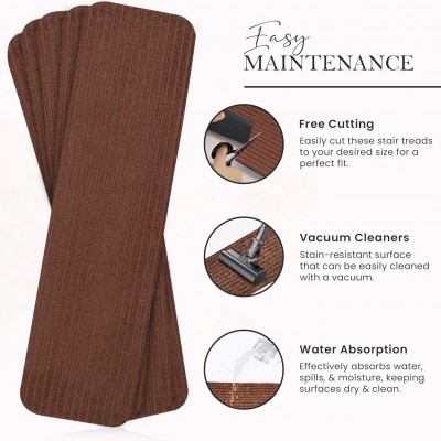 Non-Slip Carpet Stair Treads (7 Pack) - Easy Installation - Safety Protection Anti-Skid Rug Pads for Kids and Pets - Self-Adhesive Step Mats for Stairs – 20 x 76 cm (7, BROWN) – 13 – Beige