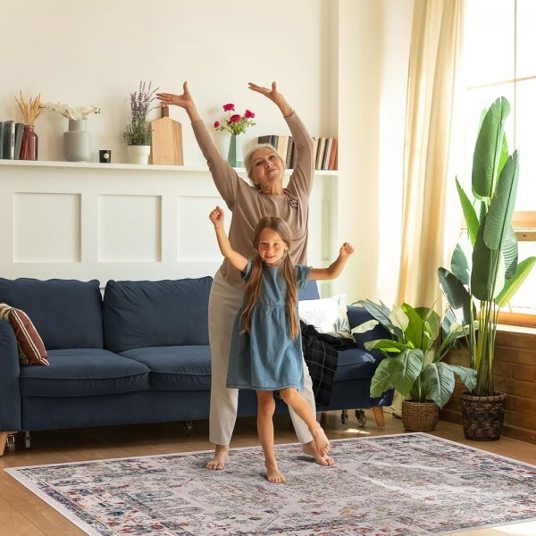 Vintage Area Rug for Living Room | Soft & Durable Carpet, Kid & Pet Friendly | Wilton Woven, Classic Distressed Medallion Design for Bedroom, Hallway & Kitchen (BEIGE, 80X150) – Navy Blue – 80 x 150 cm (Rectangular)