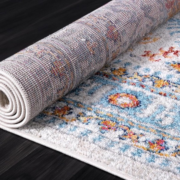 Area Rugs For Living Room, Bedroom, Kitchen, Dining Room | Oriental Design Carpet | Soft Medium Pile | Traditional Vintage Rug | Stain Resistant (Cream Blue, 160X230 CM) – 80 x 240 cm (Rectangular) – White Colorful