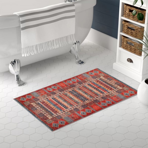 Washable Anatolian Pattern Rug – Non-Slip Soft Area Carpet for Living Room & Bedroom | NETLINE HOME – Red – 160 x 230 cm (Rectangular)