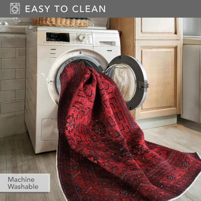 Rugs Living Room - Washable Rug - Area Rug - Non-Slip Rugs Carpet Woven from Cotton - Vintage Rug for Living Room Bedroom Kitchen - Kid and Pet Friendly (RED RUG, 80X150 CM) – 160 x 230 cm (Rectangular) – White Rug