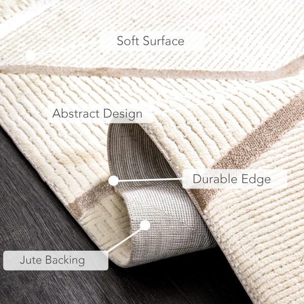 Area Rug for Living Room – Soft & Durable Carpet for Bedroom, Kitchen & Hallway – Easy to Clean, Pet & Kid Friendly Geometric Beige & Cream Rug (CREAM 2, 160X230) – Cream - Beige – 120 x 180 cm (Rectangular)