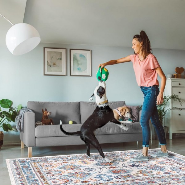 Area Rugs For Living Room, Bedroom, Kitchen, Dining Room | Oriental Design Carpet | Soft Medium Pile | Traditional Vintage Rug | Stain Resistant (Cream Blue, 160X230 CM) – 120 x 180 cm (Rectangular) – White Blue