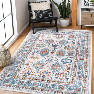 Area Rugs For Living Room, Bedroom, Kitchen, Dining Room | Oriental Design Carpet | Soft Medium Pile | Traditional Vintage Rug | Stain Resistant (Cream Blue, 160X230 CM) – 80 x 150 cm (Rectangular) – Yellow Blue