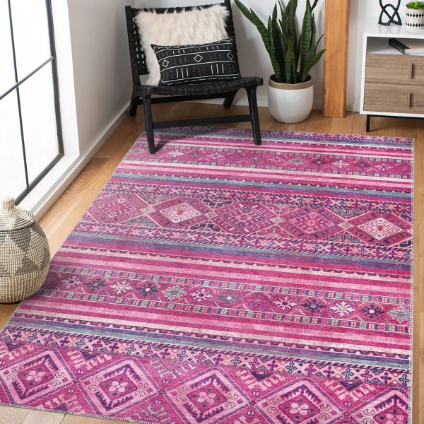 Washable Anatolian Pattern Rug – Non-Slip Soft Area Carpet for Living Room & Bedroom | NETLINE HOME – White, Blue and Red – 160 x 230 cm (Rectangular)