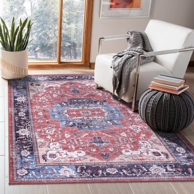 Washable Anatolian Pattern Rug – Non-Slip Soft Area Carpet for Living Room & Bedroom | NETLINE HOME – Red Multicolor – 160 x 230 cm (Rectangular)