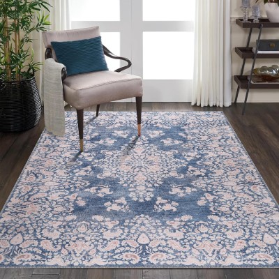 Machine Washable Area Rug for Living Room, Bedroom & Kitchen - Non Slip – 4 mm Low Pile Carpet - Vintage Rug - Pet Friendly & Kid Friendly Rugs (BLUE, 80X150) – Light Gray – 160 x 230 cm (Rectangular)