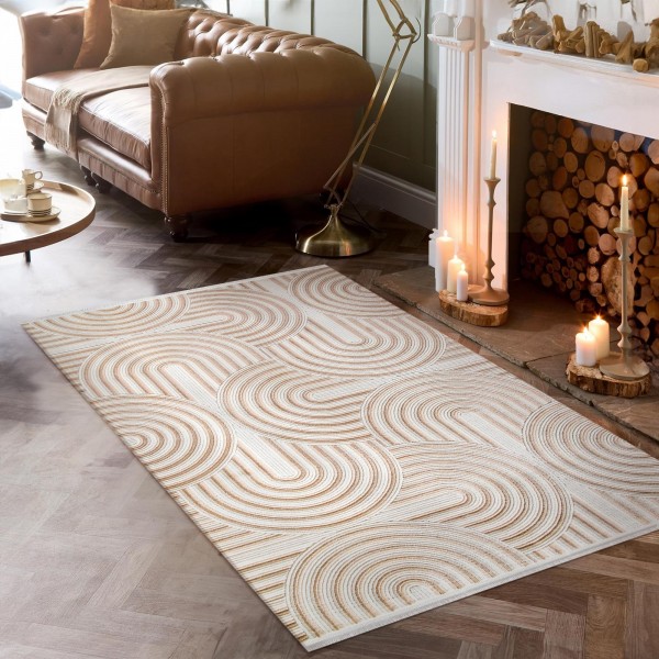 Area Rug for Living Room – Soft & Durable Carpet for Bedroom, Kitchen & Hallway – Easy to Clean, Pet & Kid Friendly Geometric Beige & Cream Rug (CREAM 2, 160X230) – Cream 2 – 160 x 230 cm (Rectangular)