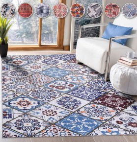 Washable Anatolian Pattern Rug – Non-Slip Soft Area Carpet for Living Room & Bedroom | NETLINE HOME – Purple Blue – 160 x 230 cm (Rectangular)
