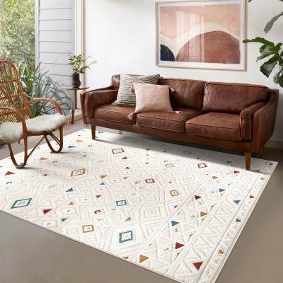 Area Rug for Living Room – Modern Textured Polypropylene Carpet | Non-Shedding, Medium Pile Geometric Rug for Bedroom, Dining Room & Home Decor (TAUPE, 120X180) – Ivory – 160 x 230 cm (Rectangular)