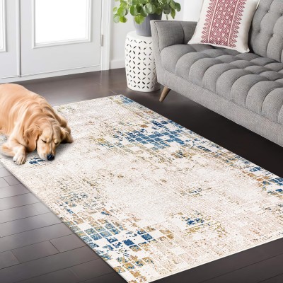 Area Rug for Living Room, Bedroom, Kitchen & Hallway – Low Pile Carpet – Bohemian, Contemporary, Scandinavian Style – Soft & Durable Beige, Gray, Blue Ivory Rug (BEIGE - BLUE, 200X290) – Beige - Blue – 160 x 230 cm (Rectangular)