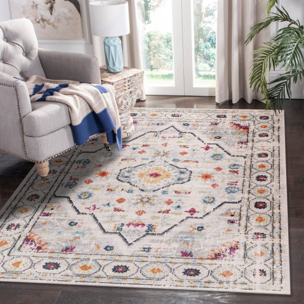 Area Rugs For Living Room, Bedroom, Kitchen, Dining Room | Oriental Design Carpet | Soft Medium Pile | Traditional Vintage Rug | Stain Resistant (Cream Blue, 160X230 CM) – 120 x 170 cm (Rectangular) – White Colorful