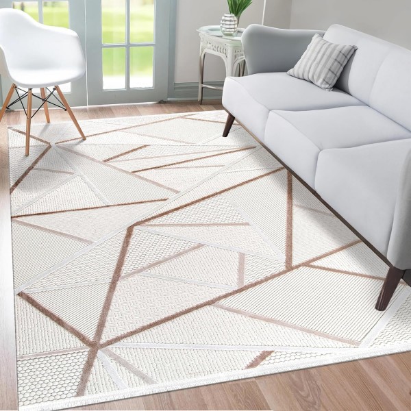 Area Rug for Living Room – Soft & Durable Carpet for Bedroom, Kitchen & Hallway – Easy to Clean, Pet & Kid Friendly Geometric Beige & Cream Rug (CREAM 2, 160X230) – Cream – 80 x 150 cm (Rectangular)