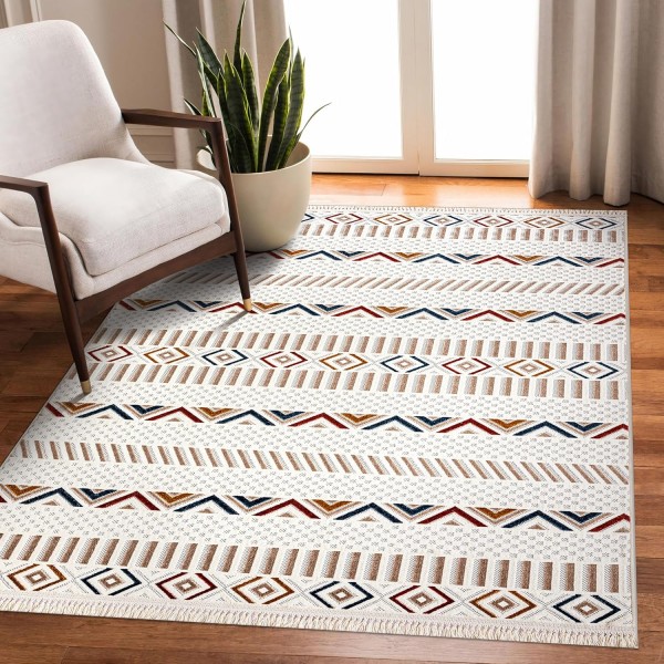 Area Rug for Living Room, Bedroom & Hallway – Soft & Durable Low Pile Area Rugs – Bohemian, Aztec & Boho Style – Pet & Kid-Friendly, Ideal for High-Traffic Areas (BEIGE, 120X180) – Beige – 120 x 180 cm (Rectangular)