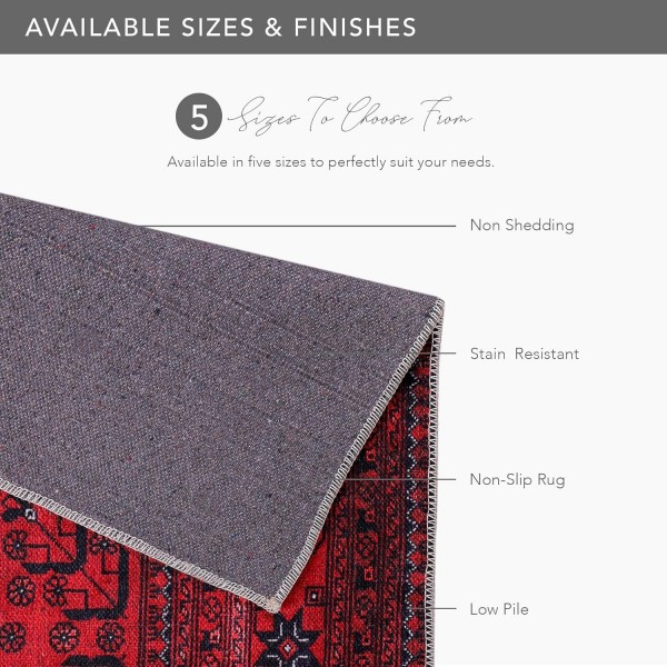 Rugs Living Room - Washable Rug - Area Rug - Non-Slip Rugs Carpet Woven from Cotton - Vintage Rug for Living Room Bedroom Kitchen - Kid and Pet Friendly (RED RUG, 80X150 CM) – 160 x 230 cm (Rectangular) – Multicolor Rug