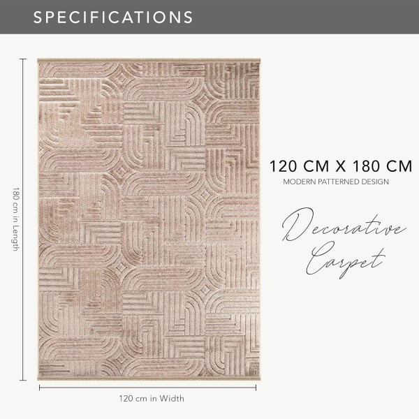 Area Rug for Living Room – Modern Textured Polypropylene Carpet | Non-Shedding, Medium Pile Geometric Rug for Bedroom, Dining Room & Home Decor (TAUPE, 120X180) – Beige – 120 x 180 cm (Rectangular)