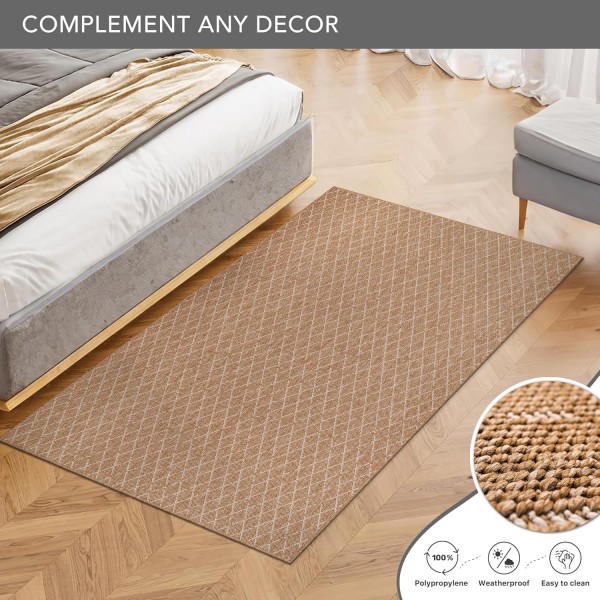 Netline Home Jute-Effect Washable Rug for Indoor and Outdoor Use – Beige 2 – 200 x 290 cm (Rectangular)