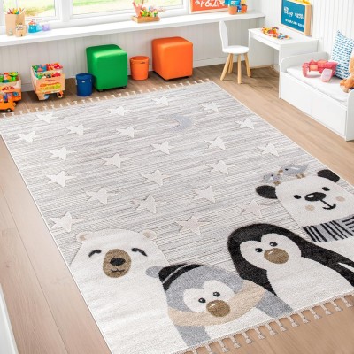 Kids Rug – Soft & Playful Area Rug for Children's Room, Nursery & Playroom | Non-Shedding, Hypoallergenic, Pet-Friendly & Durable | Cute Cartoon Designs for Kids (SOFT GRAY, 200X290) – Beige – 160 x 230 cm (Rectangular)