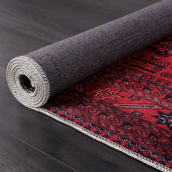 Rugs Living Room - Washable Rug - Area Rug - Non-Slip Rugs Carpet Woven from Cotton - Vintage Rug for Living Room Bedroom Kitchen - Kid and Pet Friendly (RED RUG, 80X150 CM) – 80 x 150 cm (Rectangular) – Blue Red Rug