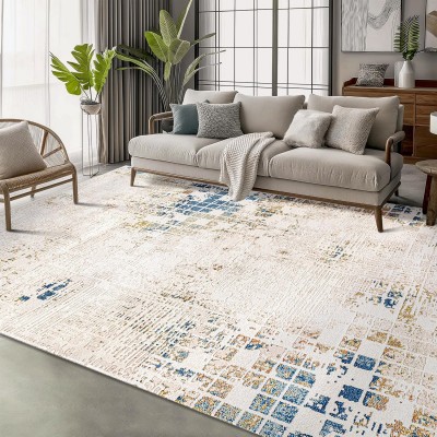 Area Rug for Living Room, Bedroom, Kitchen & Hallway – Low Pile Carpet – Bohemian, Contemporary, Scandinavian Style – Soft & Durable Beige, Gray, Blue Ivory Rug (BEIGE - BLUE, 200X290) – Beige - Blue – 80 x 150 cm (Rectangular)