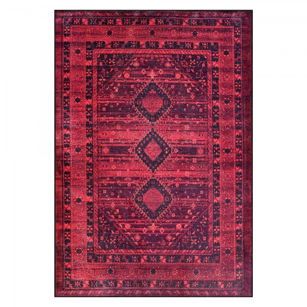 Rugs Living Room - Washable Rug - Area Rug - Non-Slip Rugs Carpet Woven from Cotton - Vintage Rug for Living Room Bedroom Kitchen - Kid and Pet Friendly (RED RUG, 80X150 CM) – 80 x 150 cm (Rectangular) – Red