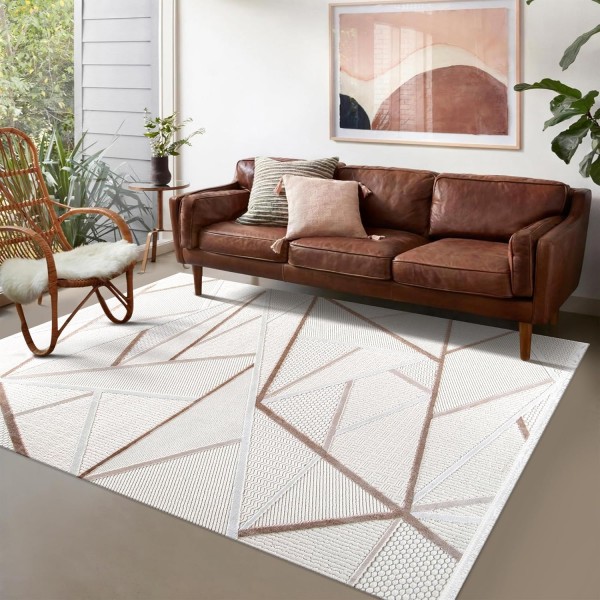 Area Rug for Living Room – Soft & Durable Carpet for Bedroom, Kitchen & Hallway – Easy to Clean, Pet & Kid Friendly Geometric Beige & Cream Rug (CREAM 2, 160X230) – Cream - Beige – 160 x 230 cm (Rectangular)