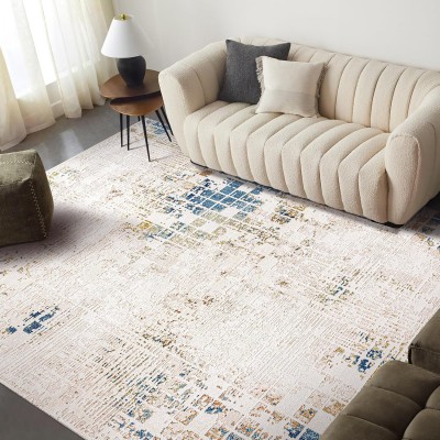 Area Rug for Living Room, Bedroom, Kitchen & Hallway – Low Pile Carpet – Bohemian, Contemporary, Scandinavian Style – Soft & Durable Beige, Gray, Blue Ivory Rug (BEIGE - BLUE, 200X290) – Beige - Blue – 120 x 180 cm (Rectangular)