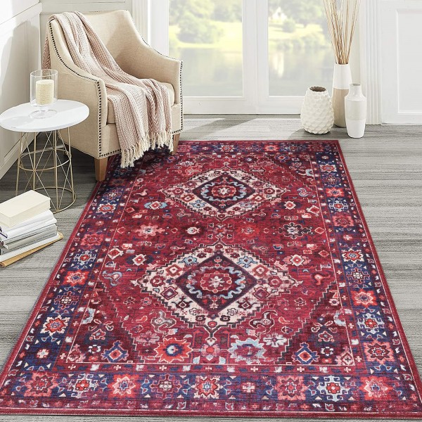 Washable Anatolian Pattern Rug – Non-Slip Soft Area Carpet for Living Room & Bedroom | NETLINE HOME – Colorful – 60 x 90 cm (Rectangular)
