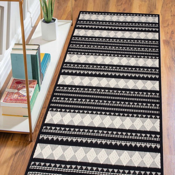 Rugs Living Room - Washable Rug - Area Rug - Non-Slip Rugs Carpet - 100% Cotton - Vintage Rug for Living Room Bedroom Kitchen - Kid and Pet Friendly Rug - Boho Rug (GREY RUG, 80X150 CM) – Black Rug – 160 x 230 cm (Rectangular)