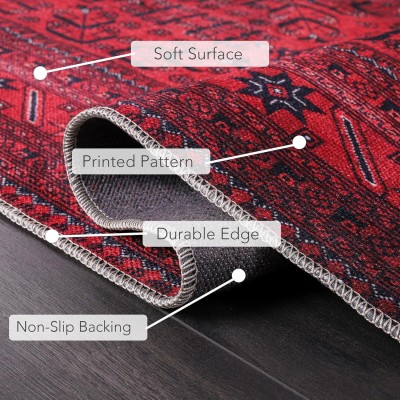 Rugs Living Room - Washable Rug - Area Rug - Non-Slip Rugs Carpet Woven from Cotton - Vintage Rug for Living Room Bedroom Kitchen - Kid and Pet Friendly (RED RUG, 80X150 CM) – 160 x 230 cm (Rectangular) – Red