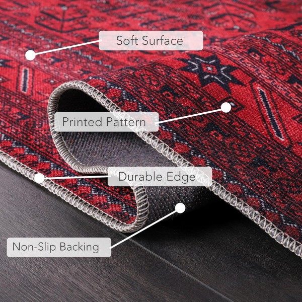 Rugs Living Room - Washable Rug - Area Rug - Non-Slip Rugs Carpet Woven from Cotton - Vintage Rug for Living Room Bedroom Kitchen - Kid and Pet Friendly (RED RUG, 80X150 CM) – 160 x 230 cm (Rectangular) – Red