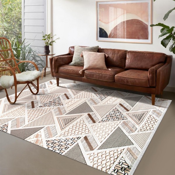 Area Rug for Living Room – Soft & Durable Carpet for Bedroom, Kitchen & Hallway – Easy to Clean, Pet & Kid Friendly Geometric Beige & Cream Rug (CREAM 2, 160X230) – Beige - Cream – 200 x 290 cm (Rectangular)