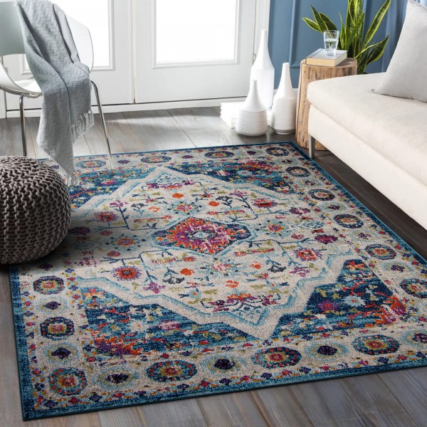 Area Rugs For Living Room, Bedroom, Kitchen, Dining Room | Oriental Design Carpet | Soft Medium Pile | Traditional Vintage Rug | Stain Resistant (Cream Blue, 160X230 CM) – 120 x 180 cm (Rectangular) – Multicolor