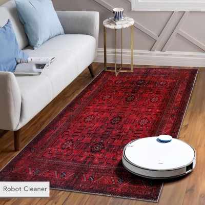 Rugs Living Room - Washable Rug - Area Rug - Non-Slip Rugs Carpet Woven from Cotton - Vintage Rug for Living Room Bedroom Kitchen - Kid and Pet Friendly (RED RUG, 80X150 CM) – 160 x 230 cm (Rectangular) – Naturel Rug