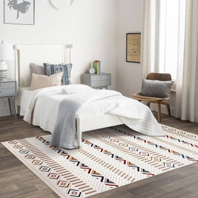 Area Rug for Living Room, Bedroom & Hallway – Soft & Durable Low Pile Area Rugs – Bohemian, Aztec & Boho Style – Pet & Kid-Friendly, Ideal for High-Traffic Areas (BEIGE, 120X180) – Beige – 80 x 150 cm (Rectangular)