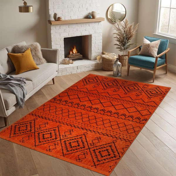 Rugs Living Room - Machine Washable Rug, Low Pile Non-Slip Area Rug - Area Rugs for Livingroom Bedroom Kitchen - Pet Friendly Carpet, Modern Room Decor (Red, 120X180) – Orange – 80 x 150 cm (Rectangular)