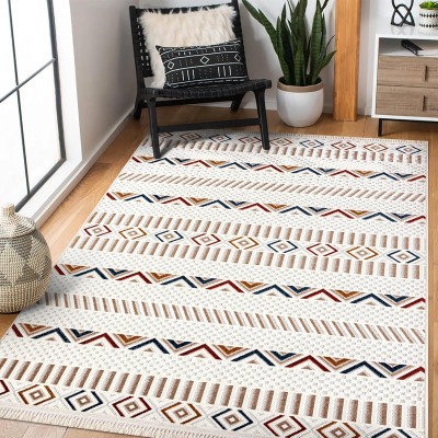 Area Rug for Living Room, Bedroom & Hallway – Soft & Durable Low Pile Area Rugs – Bohemian, Aztec & Boho Style – Pet & Kid-Friendly, Ideal for High-Traffic Areas (BEIGE, 120X180) – Light Beige – 80 x 150 cm (Rectangular)