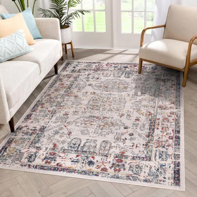 Vintage Area Rug for Living Room | Soft & Durable Carpet, Kid & Pet Friendly | Wilton Woven, Classic Distressed Medallion Design for Bedroom, Hallway & Kitchen (BEIGE, 80X150) – Navy Blue – 80 x 240 cm (Rectangular)
