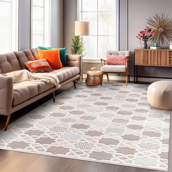 Area Rug for Living Room – Soft & Durable Carpet for Bedroom, Kitchen & Hallway – Easy to Clean, Pet & Kid Friendly Geometric Beige & Cream Rug (CREAM 2, 160X230) – Cream 2 – 200 x 290 cm (Rectangular)