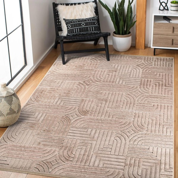 Area Rug for Living Room – Modern Textured Polypropylene Carpet | Non-Shedding, Medium Pile Geometric Rug for Bedroom, Dining Room & Home Decor (TAUPE, 120X180) – Beige – 160 x 230 cm (Rectangular)