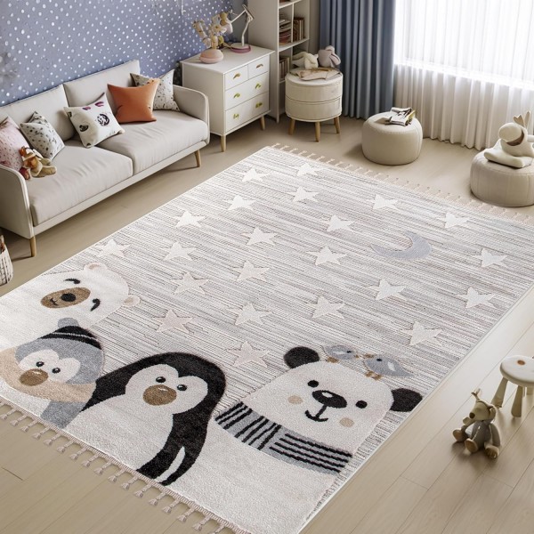 Kids Rug – Soft & Playful Area Rug for Children's Room, Nursery & Playroom | Non-Shedding, Hypoallergenic, Pet-Friendly & Durable | Cute Cartoon Designs for Kids (SOFT GRAY, 200X290) – Light Gray – 120 x 180 cm (Rectangular)