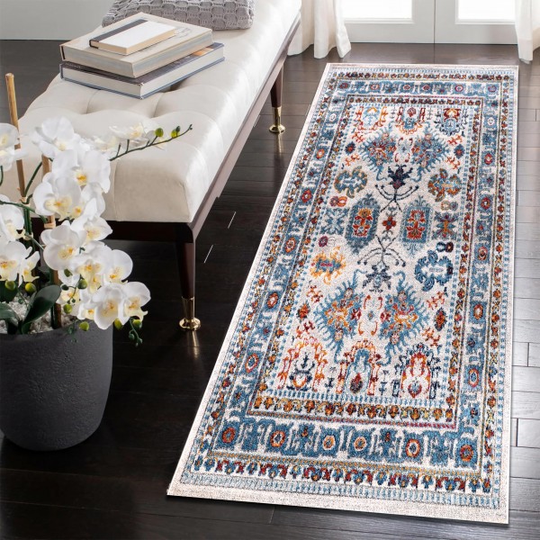 Area Rugs For Living Room, Bedroom, Kitchen, Dining Room | Oriental Design Carpet | Soft Medium Pile | Traditional Vintage Rug | Stain Resistant (Cream Blue, 160X230 CM) – 160 x 230 cm (Rectangular) – White Colorful