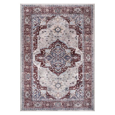 Rugs Living Room - Washable Rug - Area Rug - Non-Slip Rugs Carpet Woven from Cotton - Vintage Rug for Living Room Bedroom Kitchen - Kid and Pet Friendly (RED RUG, 80X150 CM) – 200 x 290 cm (Rectangular) – Cream Red Rug