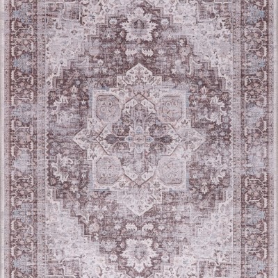 Machine Washable Area Rug for Living Room, Bedroom & Kitchen - Non Slip – 4 mm Low Pile Carpet - Vintage Rug - Pet Friendly & Kid Friendly Rugs (BLUE, 80X150) – Light Gray – 80 x 150 cm (Rectangular)